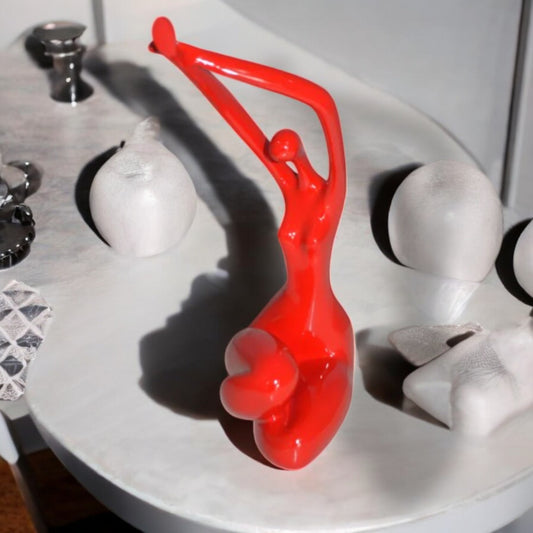 Modern Art Dancer in Action Red Resin Statue -  Size: 4"L x 6"W x 13"H.