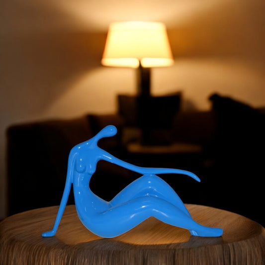 Modern Art Medium Blue Women on the Beach Resin Statue - Size: 14" x 4" x 9"H