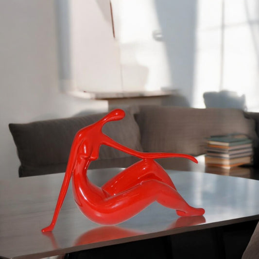 Modern Art Medium Red Women on the Beach Resin Statue - Size: 14" x 4" x 9"H
