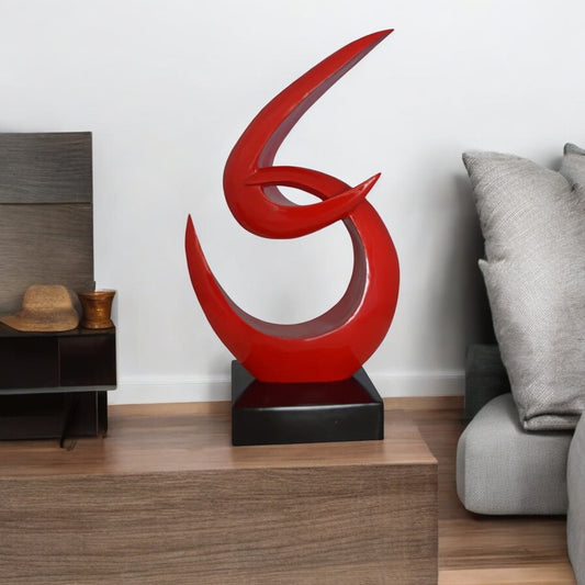 Modern Art Red Boomerang Statue made of Resin - Size: 13"L x 8"W x 23"H.