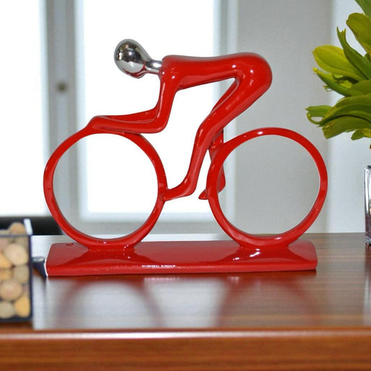 Modern Art Red Chrome Rider on His Bicycle Resin Statue - Size: 8"x2"x6"H
