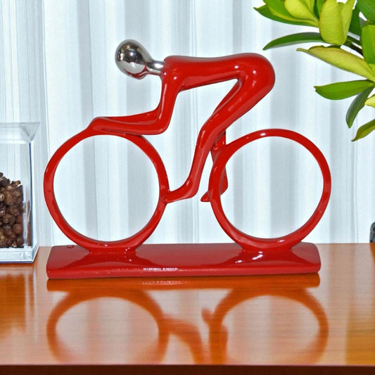 Modern Art Red Chrome Rider on His Bicycle Resin Statue - Size: 8"x2"x6"H