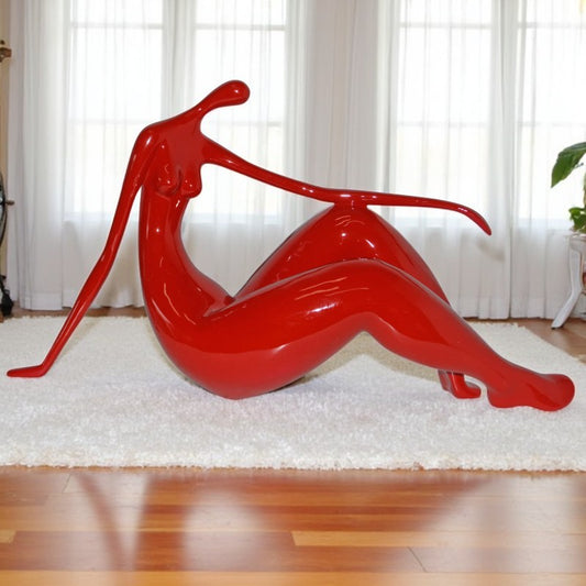 Modern Art Red Women on the Beach Resin Statue - Size: 28"L x 8"W x 16"H.
