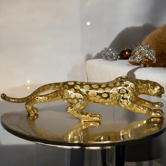 Modern Art of a Gold Jaguar Medium Statue Made of Resin Size: 40" x 7" x 10"H