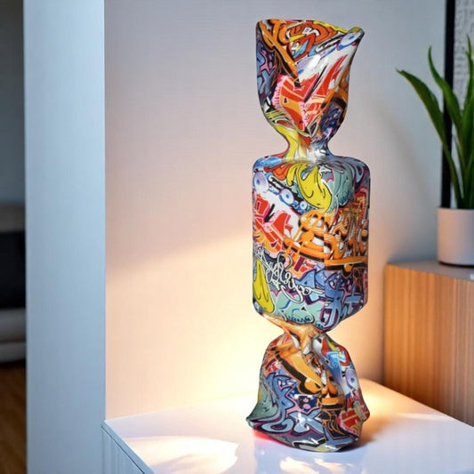 Modern Art of a Large Graffiti Candy Statue Made of Resin Size: 9" x 8" x 24"H