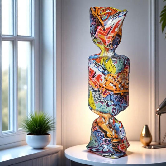 Modern Art of a Large Graffiti Candy Statue Made of Resin Size: 9" x 8" x 24"H