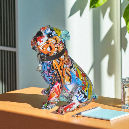 Modern Tie Dye Bulldog made of Resin - Size: 9"L x 8"W x 12"H.