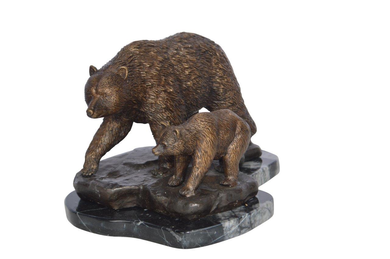 Mother and A Baby Bear Bronze Statue - Size: 11"L x 8"W x 6"H.