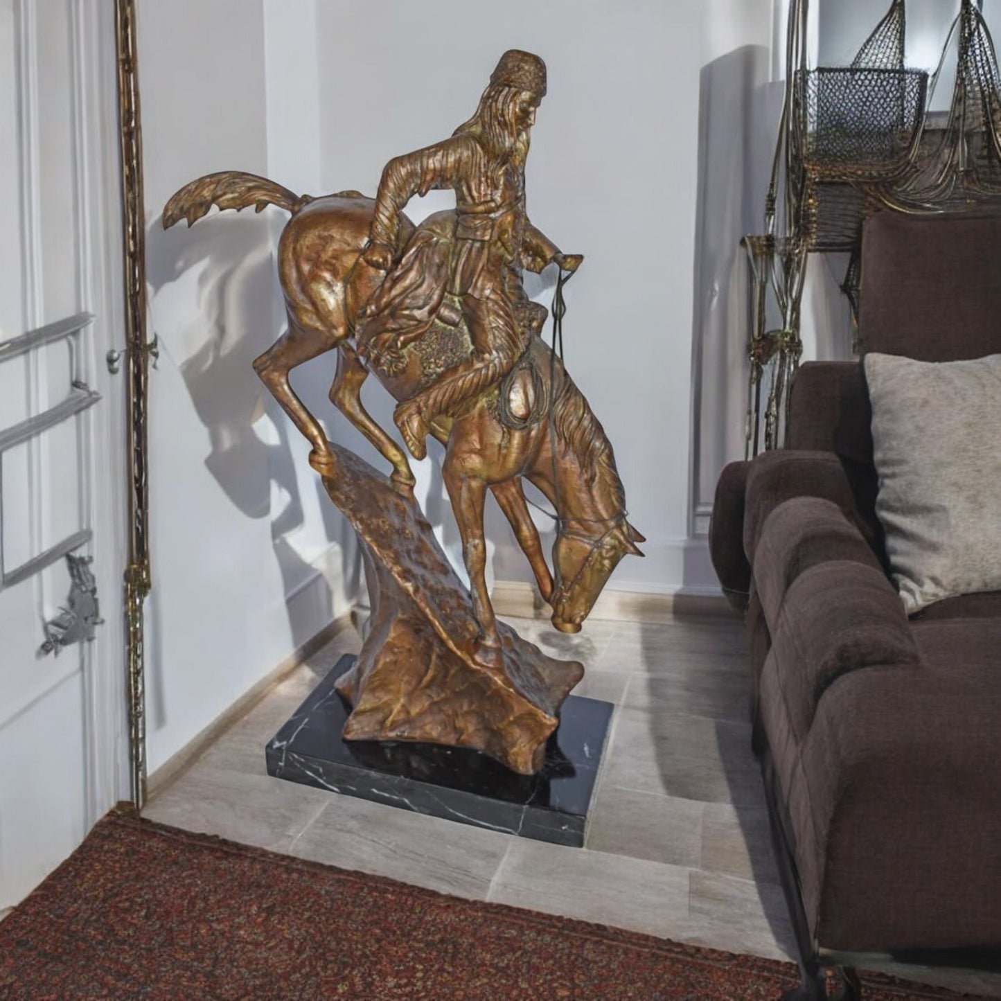 Mountain Man Bronze Statue, a Remington Replica - Size: 18"L x 8"W x 28"H.
