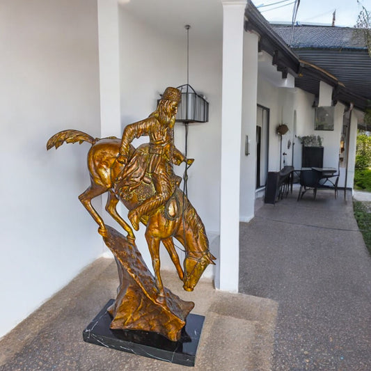 Mountain Man Bronze Statue, a Remington Replica - Size: 18"L x 8"W x 28"H.