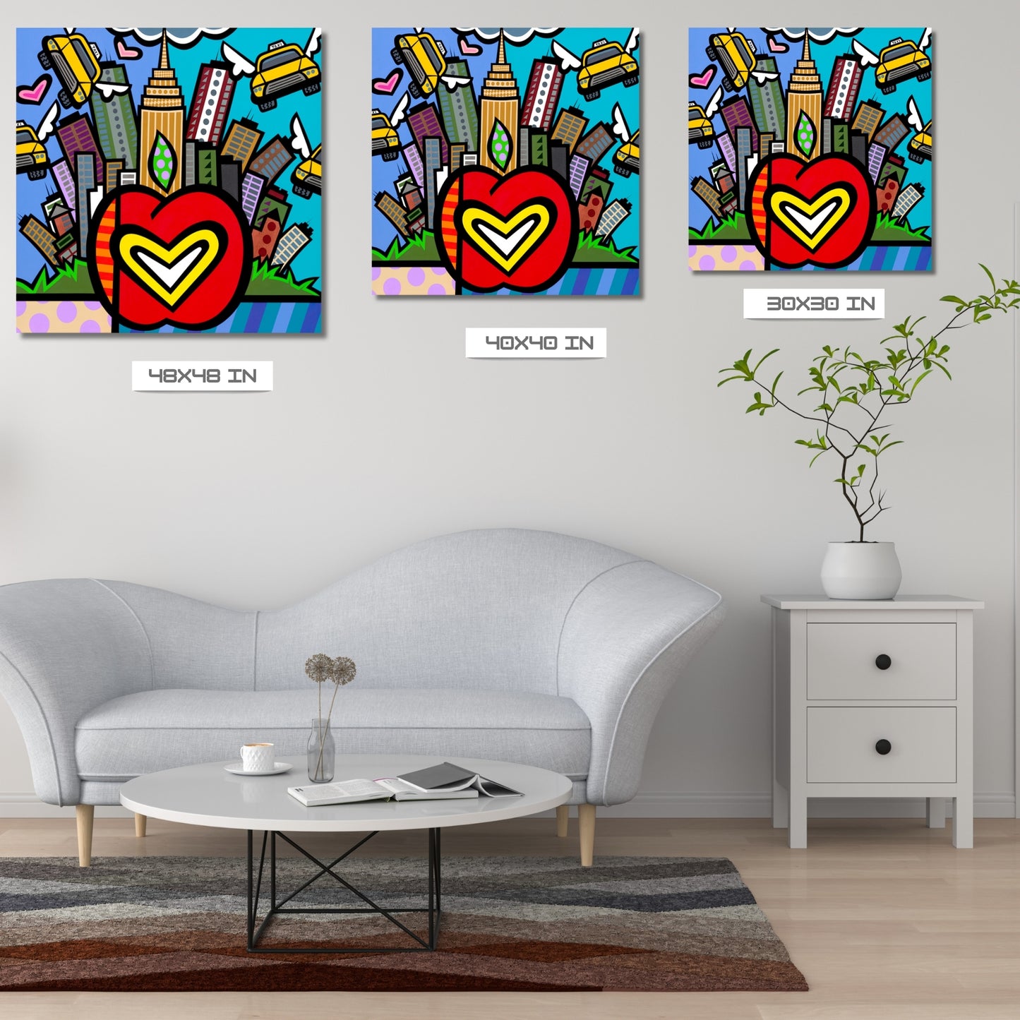 NY Cabs, Acrylic Painting, Stretched Canvas, Wall Art by Jozza 48" x 48" x 1"