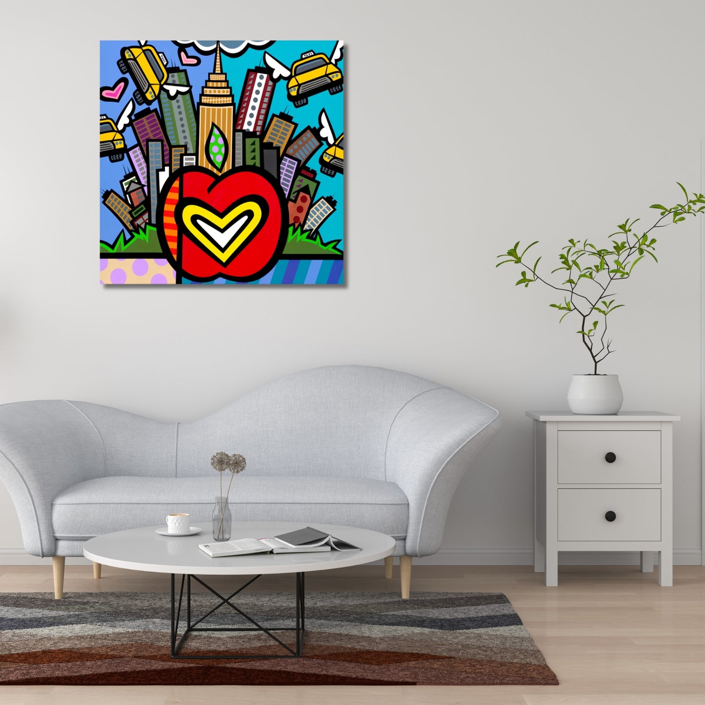 NY Cabs, Acrylic Painting, Stretched Canvas, Wall Art by Jozza 48" x 48" x 1"