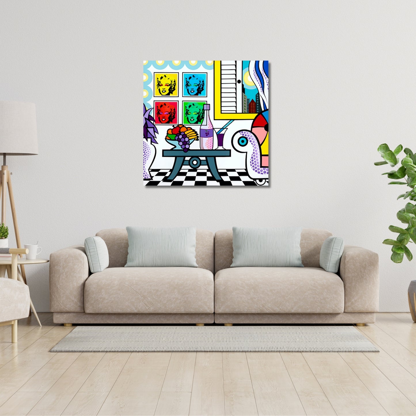NY Livingroom, Acrylic Painting, Stretched Canvas, Wall Art by Jozza 30" x 30"