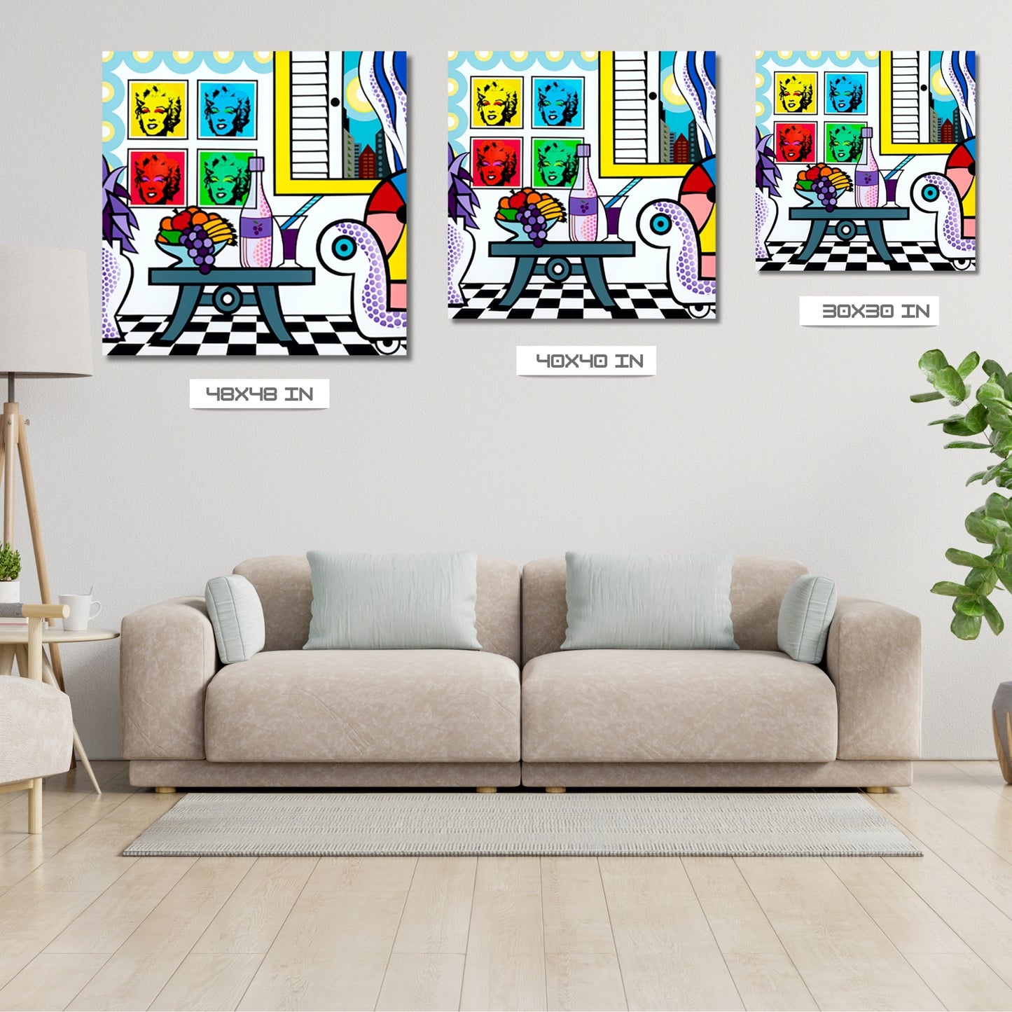 NY Livingroom, Acrylic Painting, Stretched Canvas, Wall Art by Jozza 48" x 48"