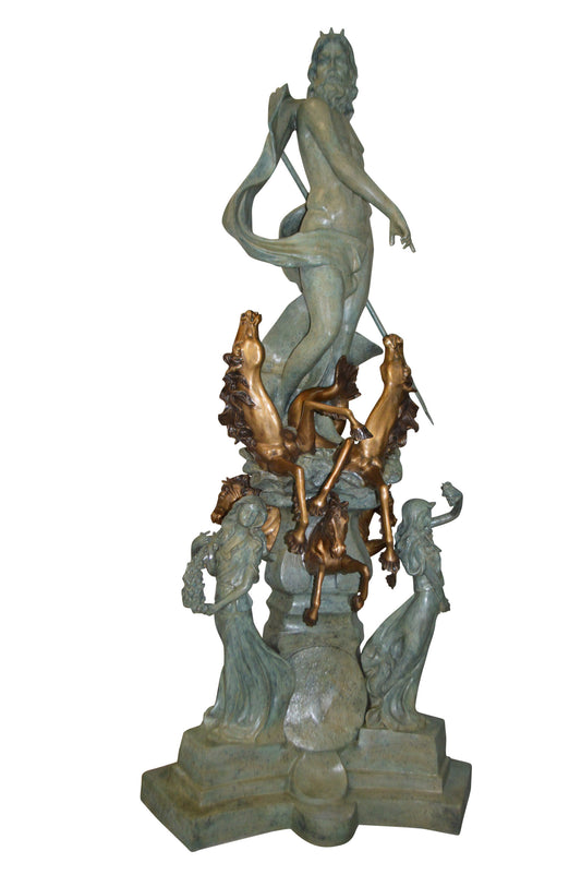 Neptune Fountain W six Horses Bronze Statue -  Size: 38"L x 38"W x 90"H.