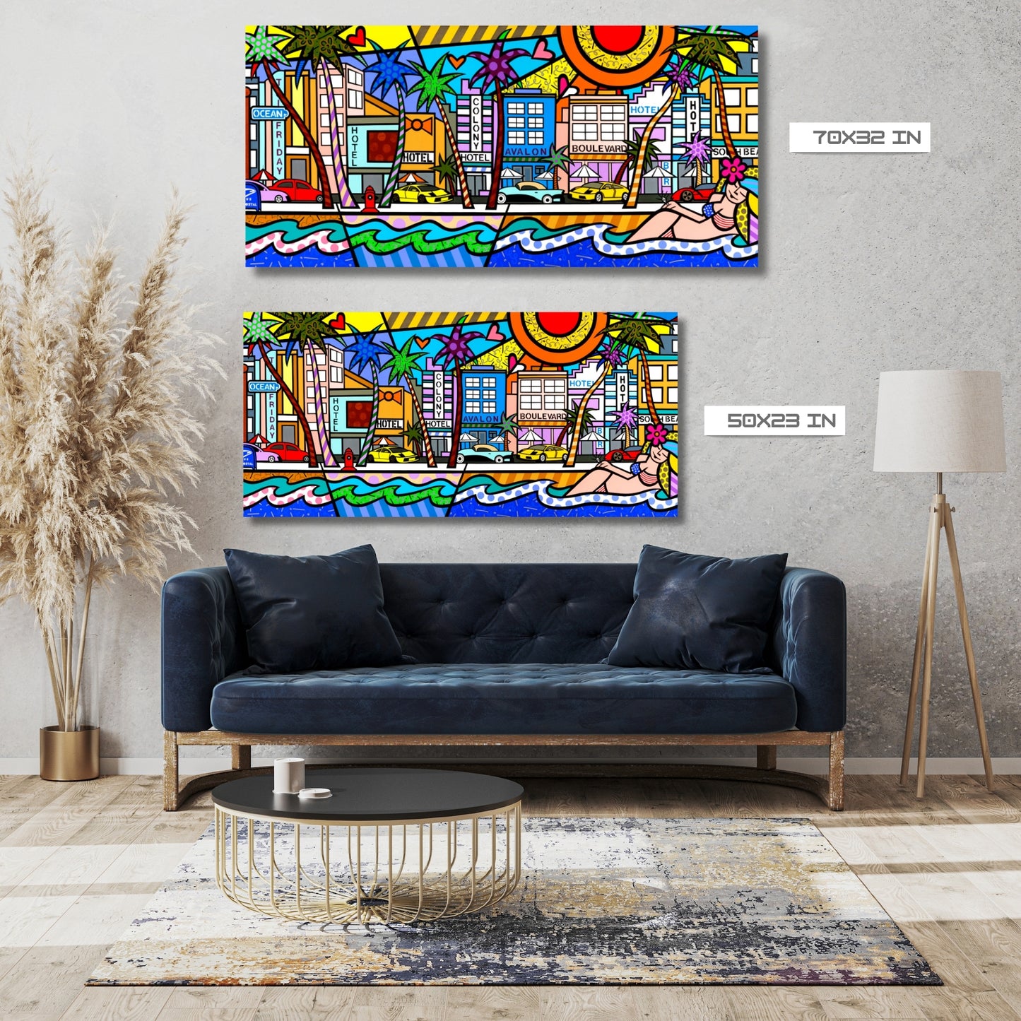 Ocean Drive, Acrylic Painting, Stretched Canvas, Wall Art by Jozza 50" x 23"