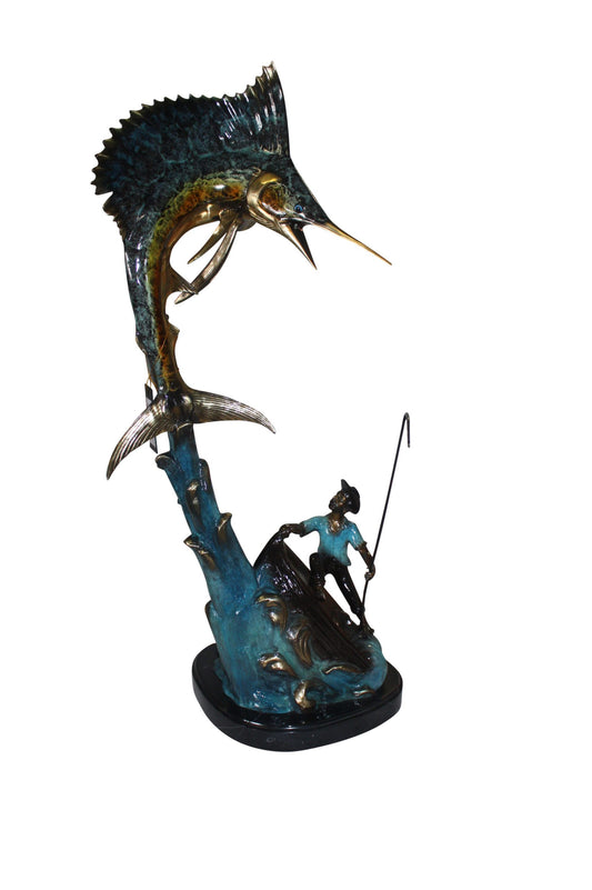 Old man on boat Or fishing man - Size: 16"L x 12"W x 40"H.