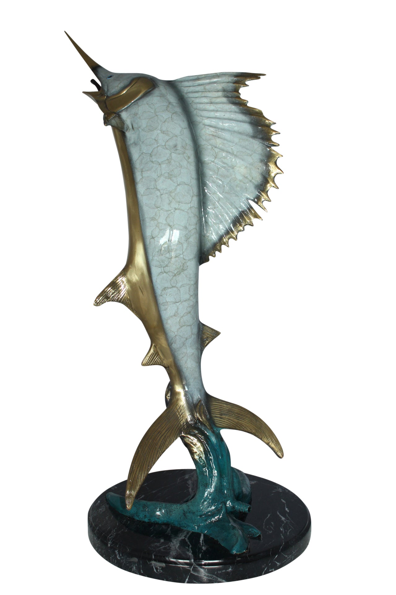 One Sailfish Jumping of the ware - Bronze Statue - Size: 16"L x 16"W x 39"H.