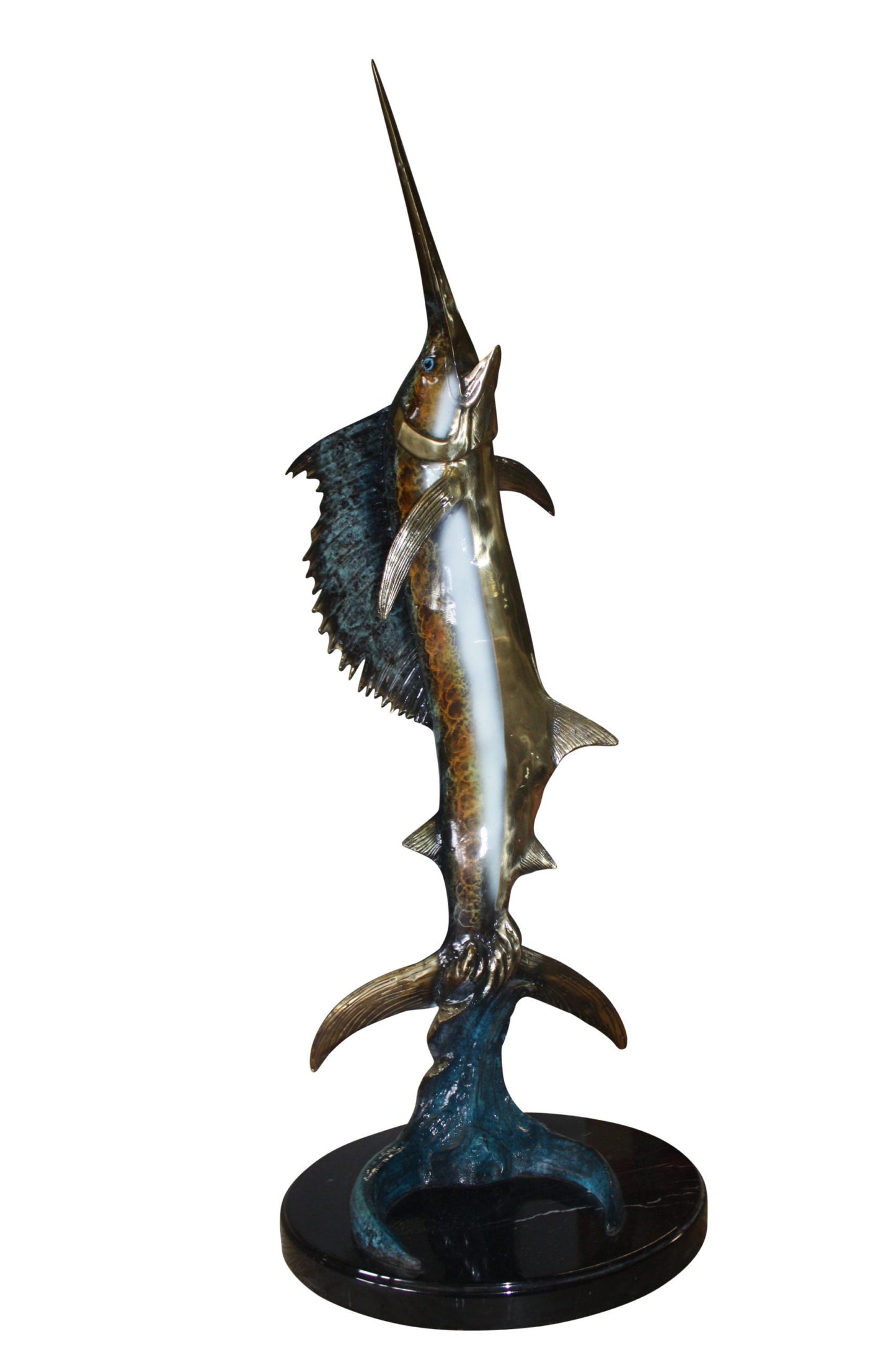 One sailfish on a marble - Bronze Statue - Size: 17"L x 17"W x 46"H.