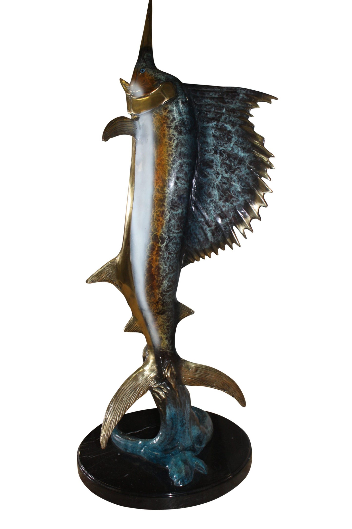 One sailfish on a marble - Bronze Statue - Size: 17"L x 17"W x 46"H.