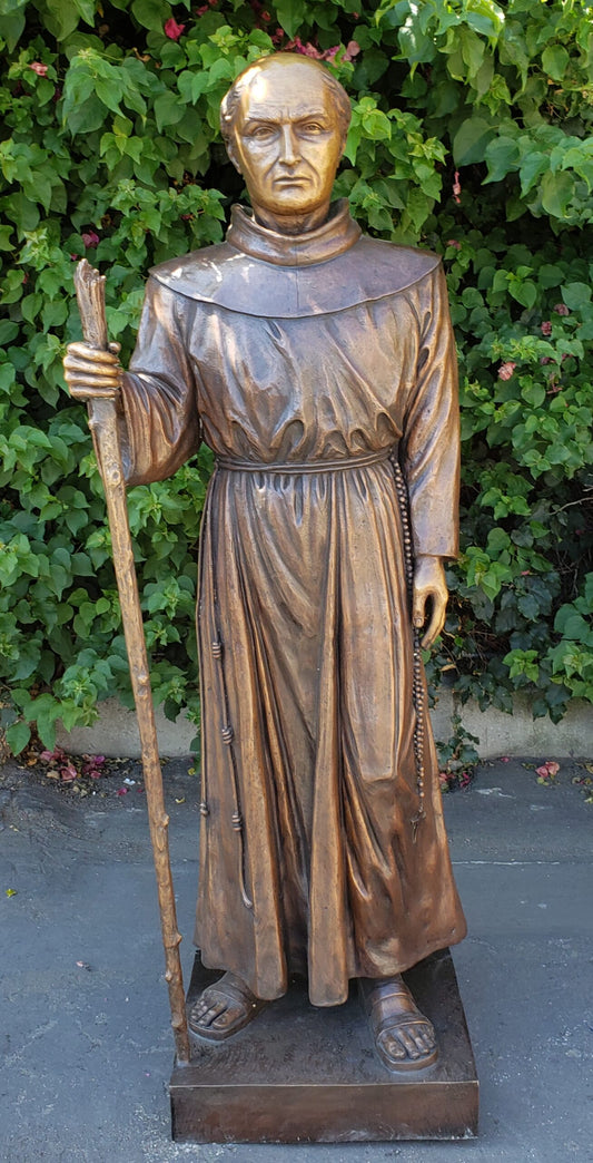 St. Serra Bronze Statue Brown Patina - Size: 22"L x 19"W x 62"H.