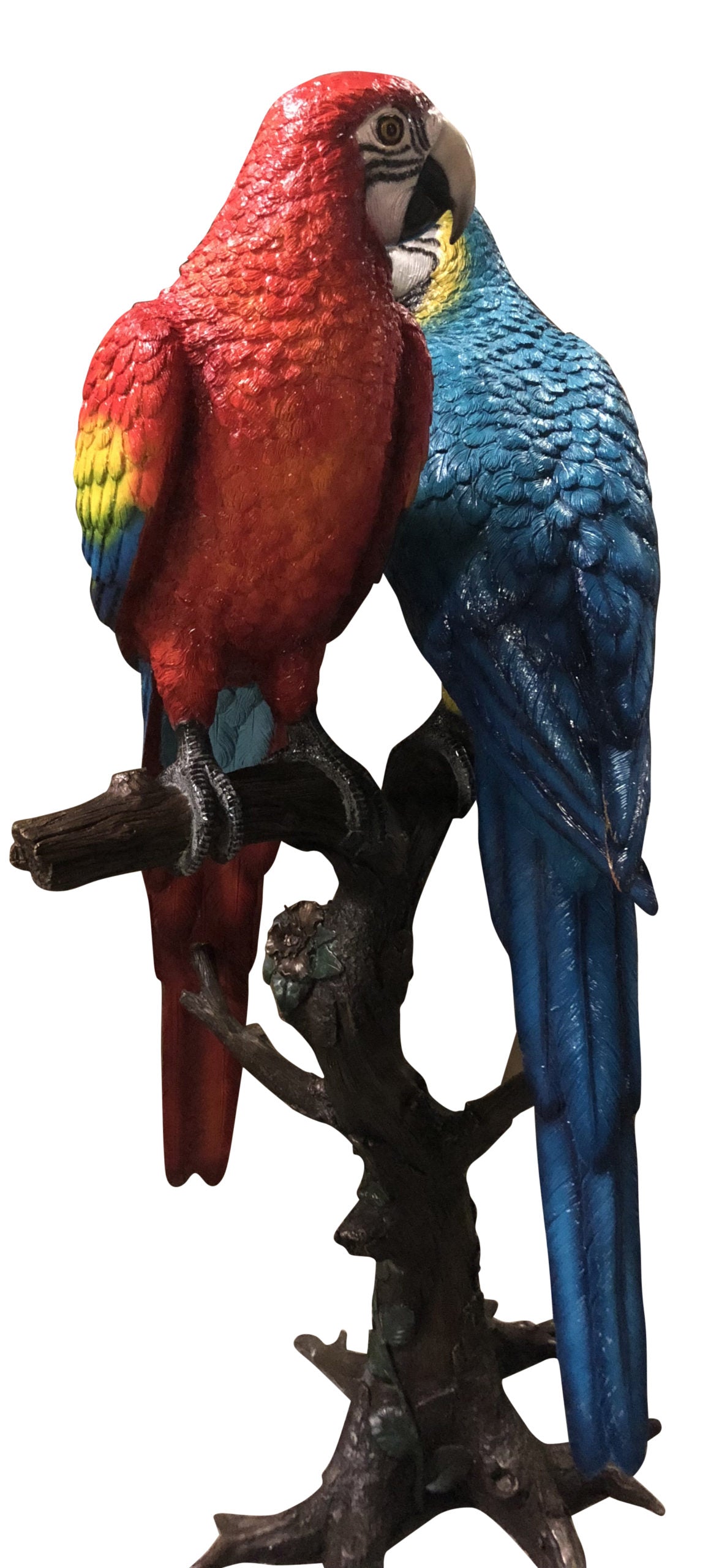 Pair of Parrots on a tree - Bronze Statue - Size: 43"L x 28"W x 67"H.