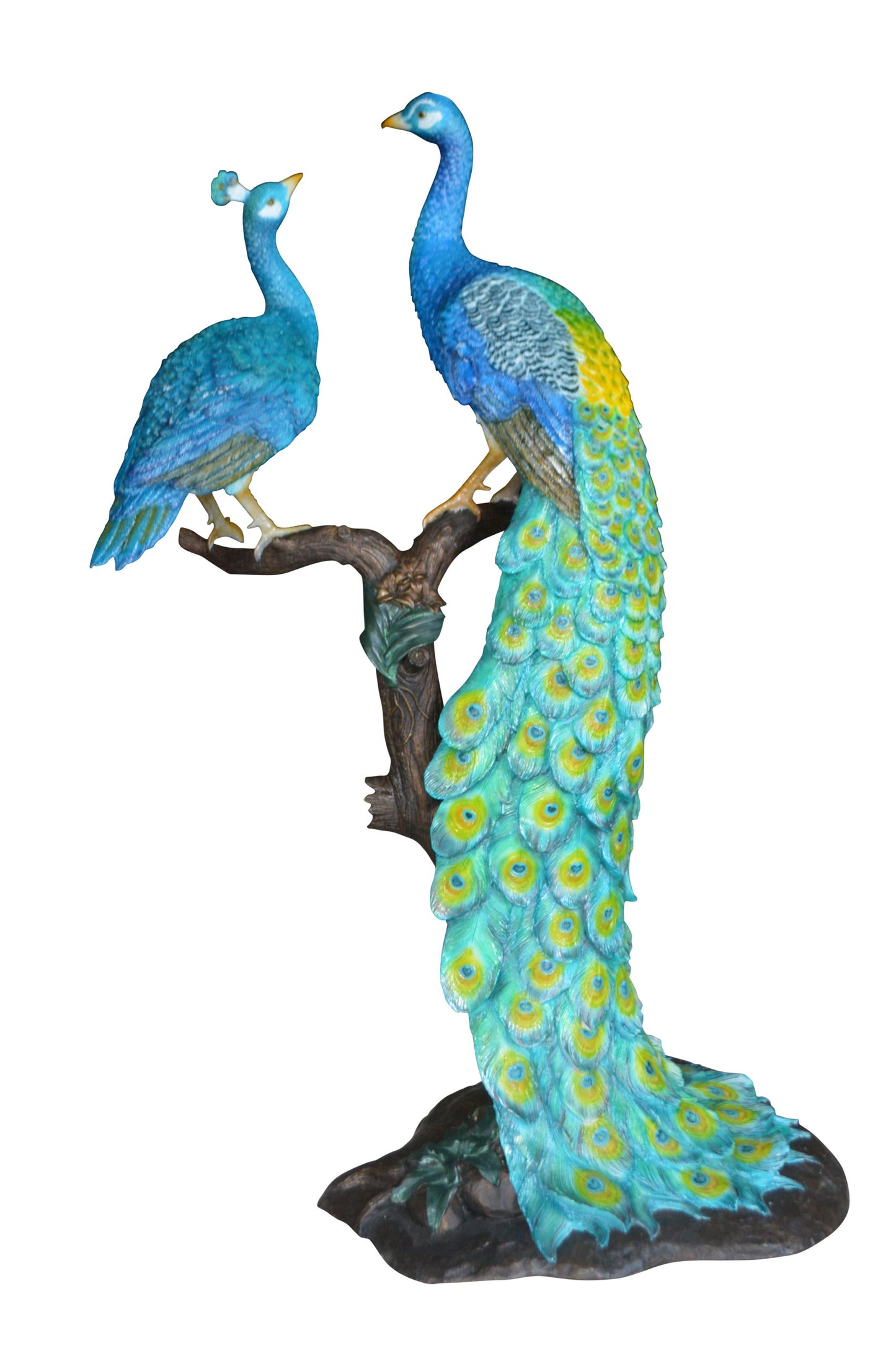 Pair of Peacocks on a Tree Bronze Statue - Size: 30"L x 27"W x 66"H.