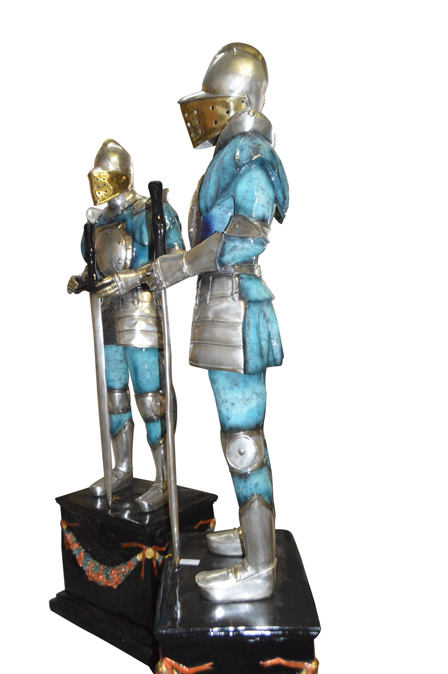 A Pair of Roman Soldiers standing with armor Bronze Statues - 22"x 31"x 93"H.
