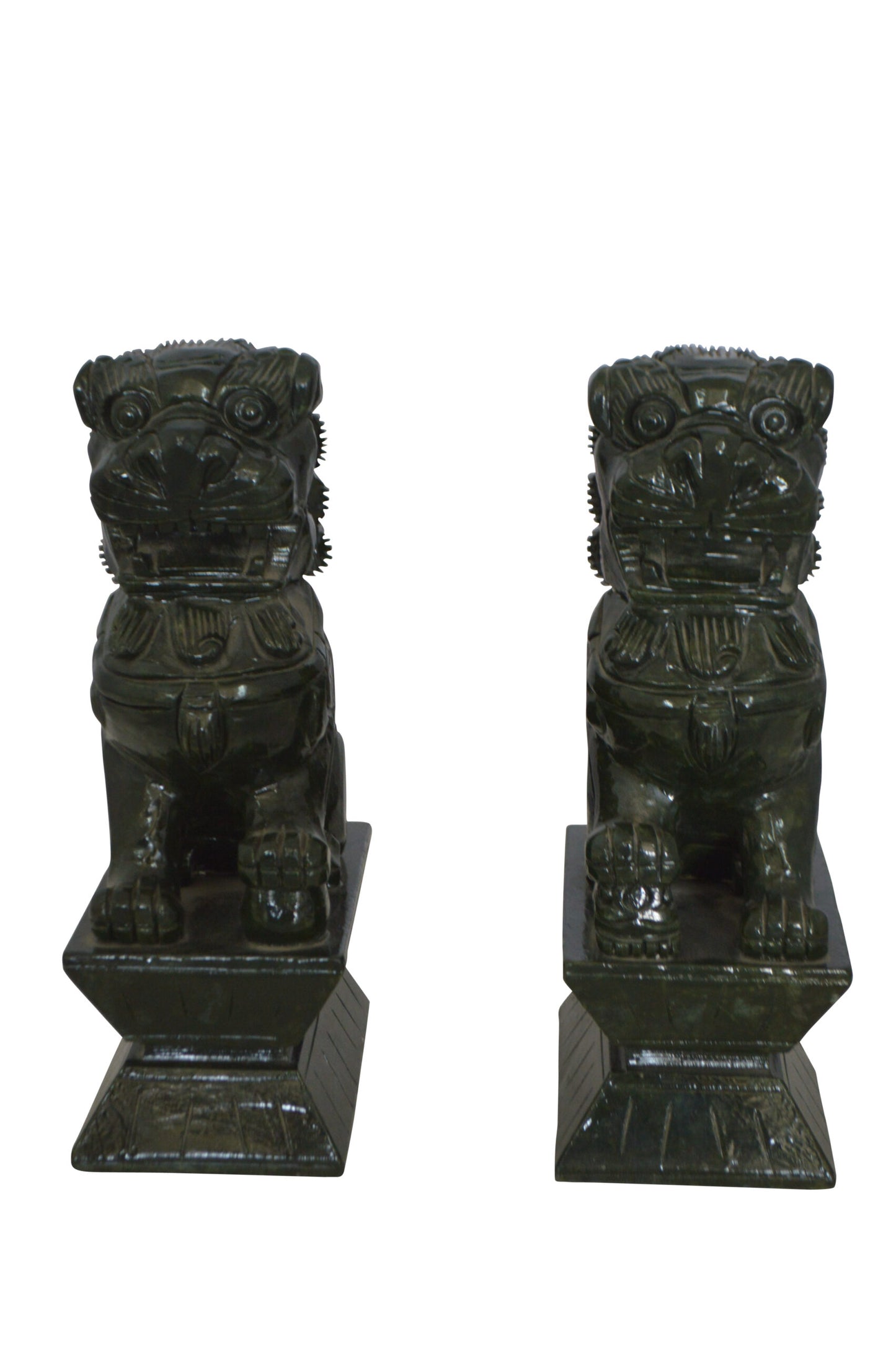 Pair of Foo Dogs Made of Jade -  Size: 7"L x 4"W x 14"H.