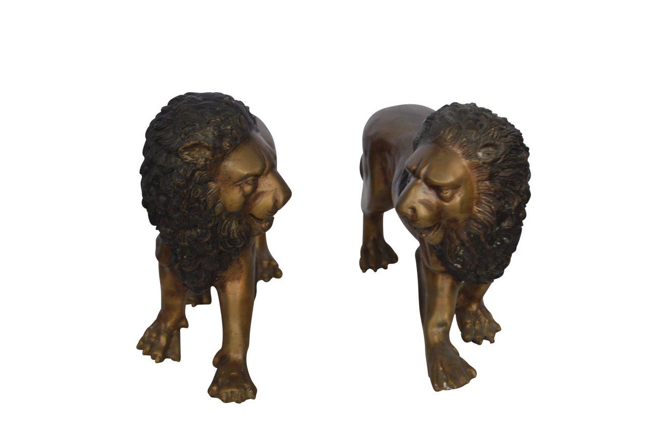 Pair of Lions Bronze Statue, Small - Size: 16"L x 5"W x 9"H.