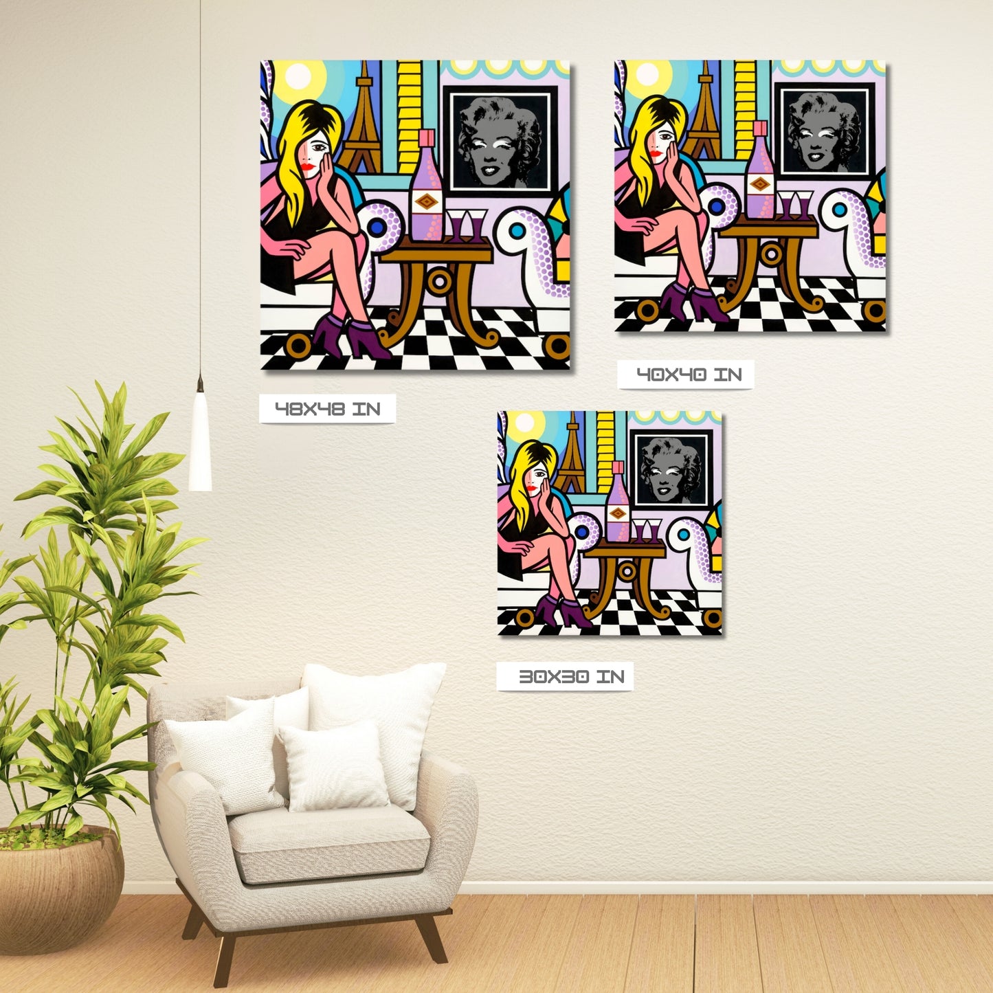 Paris Livingroom, Acrylic Painting, Stretched Canvas, Art by Jozza 30" x 30"
