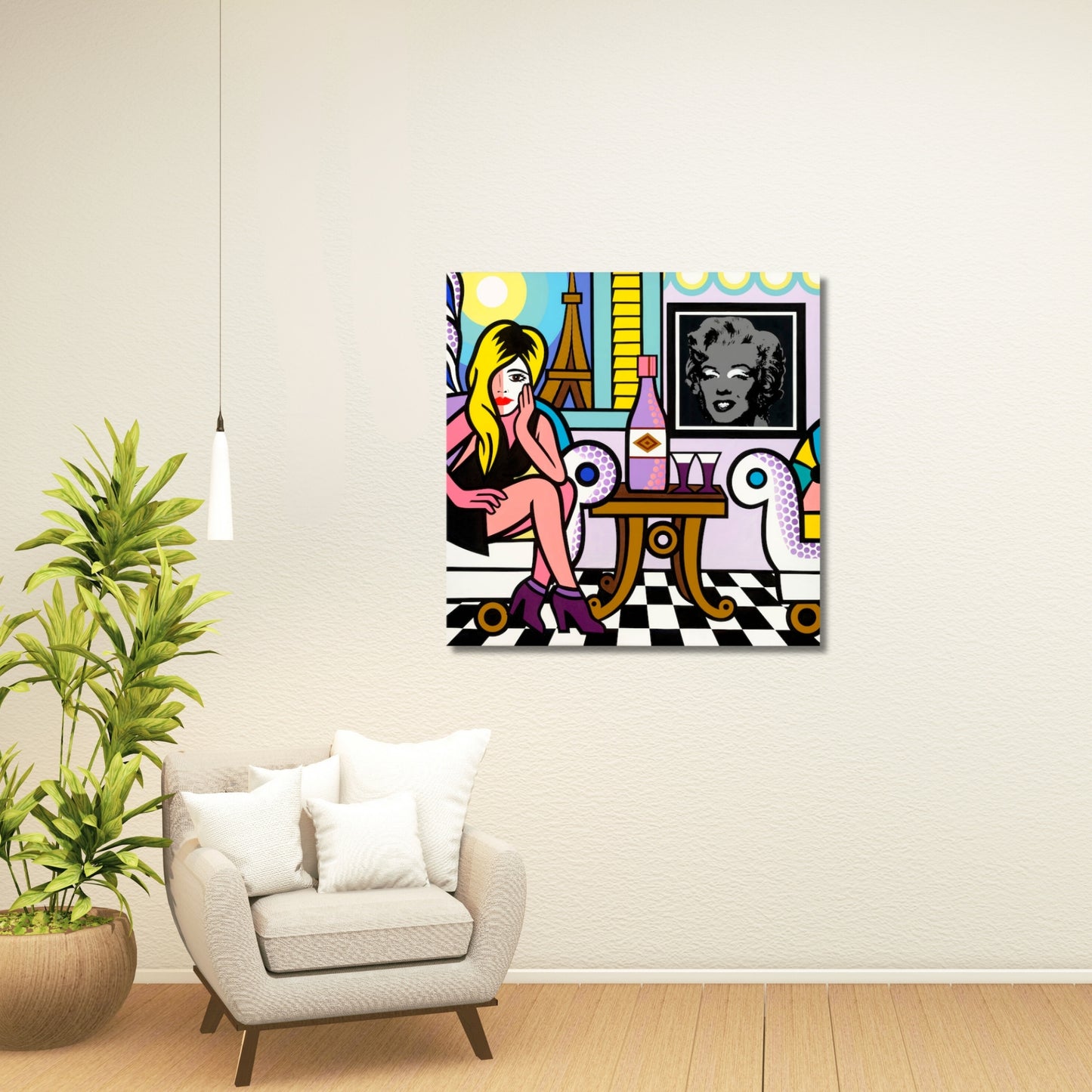 Paris Livingroom, Acrylic Painting, Stretched Canvas, Art by Jozza 30" x 30"