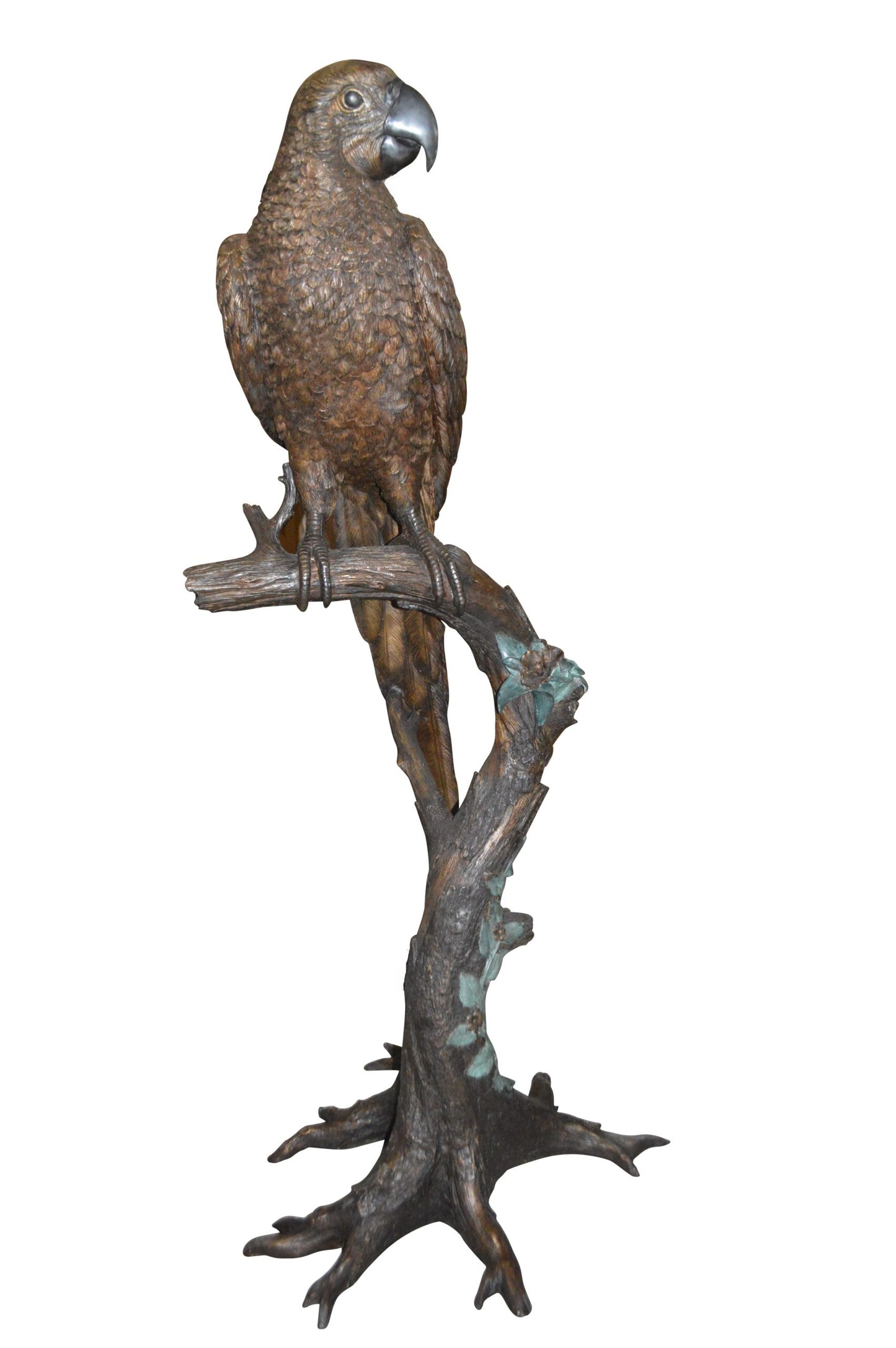 Parrot On A Tree Bronze Statue - Size: 30"L x 24"W x 66"H.