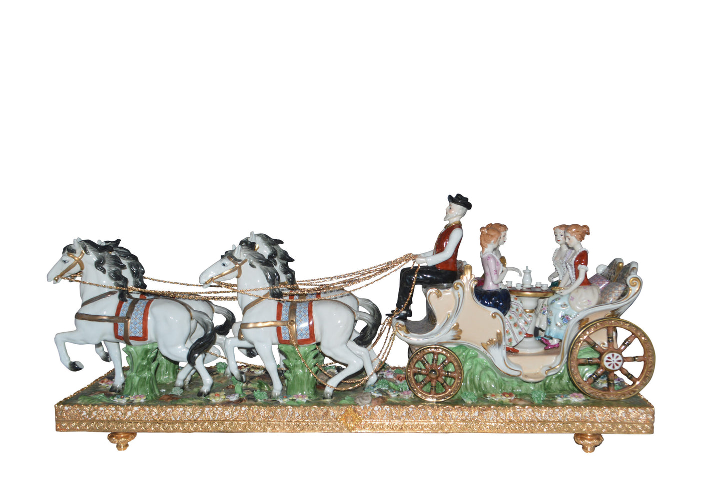 Porcelain Carriage with 4 young Girls Drinking Tea - Size: 41"L x 10"W x 18"H.