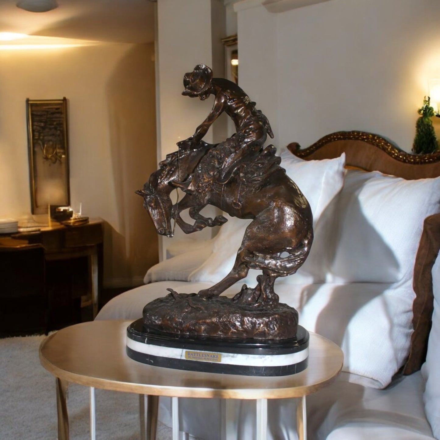 Rattlesnake By Remington Bronze Statue - 25"H