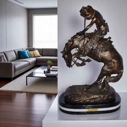 Rattlesnake Remington Replica Bronze Statue on A Marble Size: 16" x 10" x 25"H