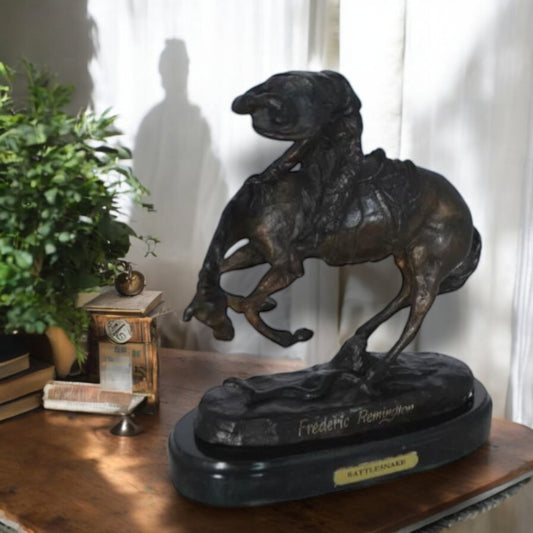 Rattlesnake by Remington Bronze Statue 12H - Size: 7"L x 3"W x 10"H.