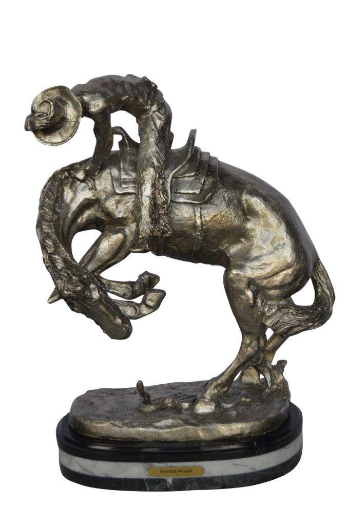 Remington Rattlesnake silver finish Bronze Statue - Size: 17"L x 11"W x 23"H.