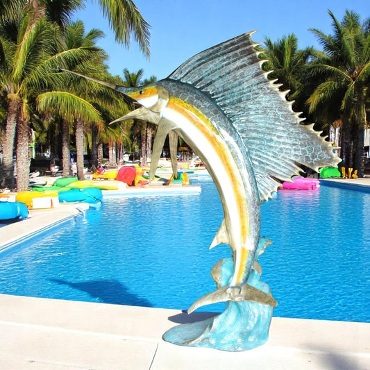 Sailfish - large with 4 Mahi Mahi Bronze Statue - fountain - 90"L x 34"W x 90"H