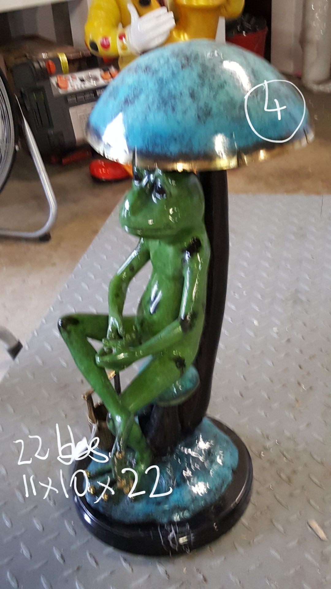 Frog with Umbrella Bronze Statue - Size: 11"L x 10"W x 22"H.