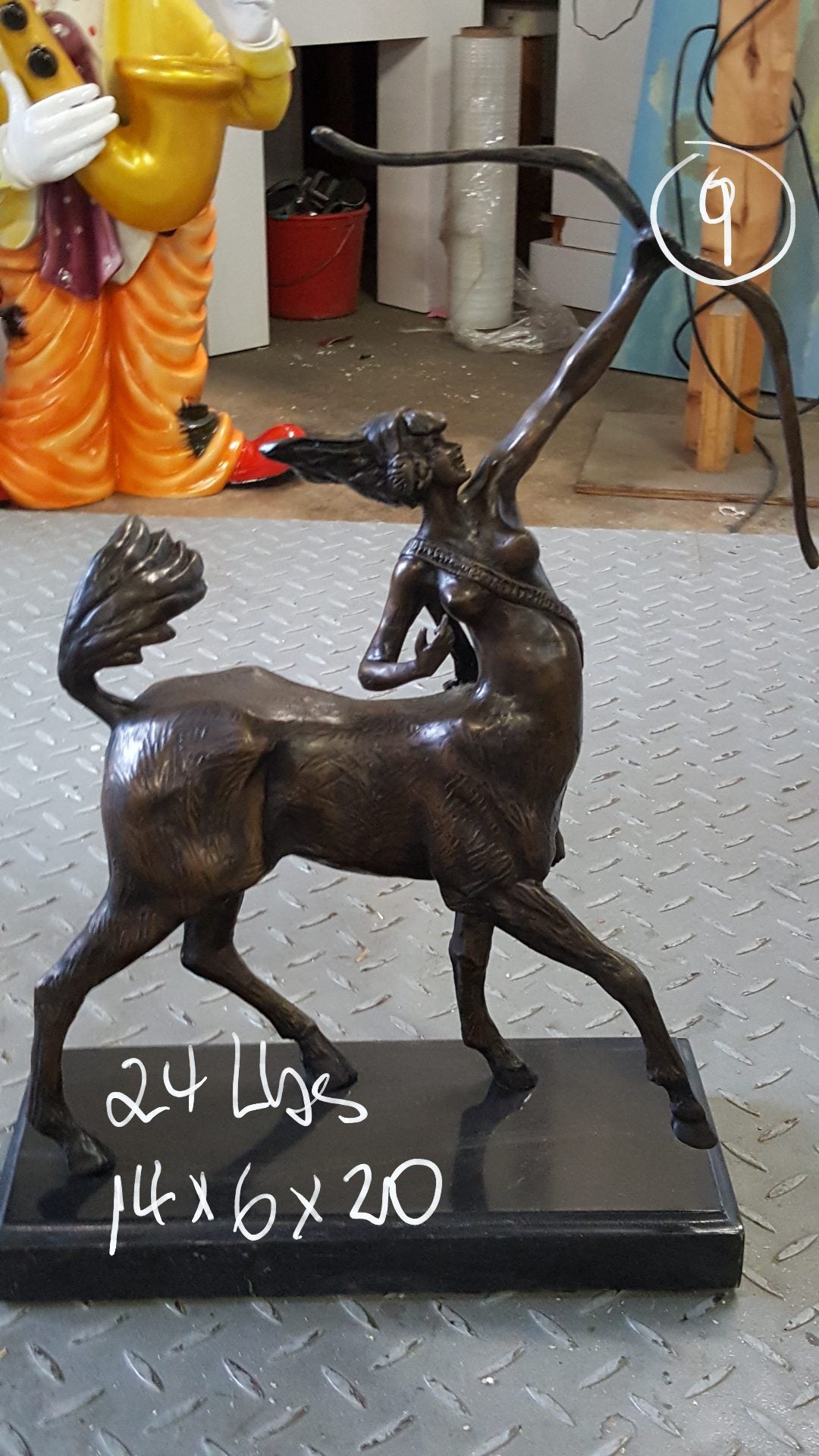 horse woman shooting an arrow Bronze Statue - Size: 14"L x 6"W x 20"H.