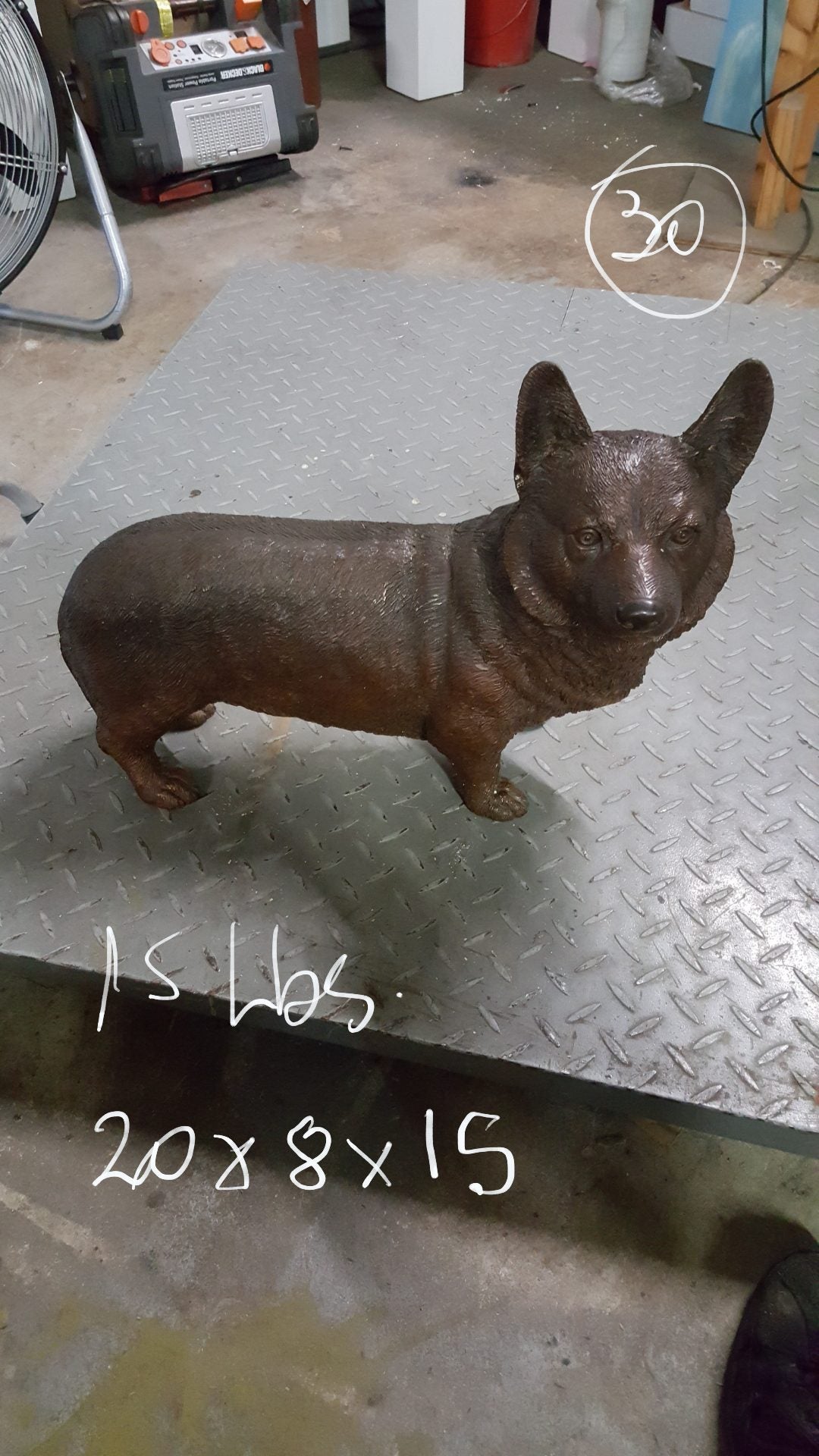 Corgi dog standing Bronze Statue -  Size: 20"L x 8"W x 15"H.