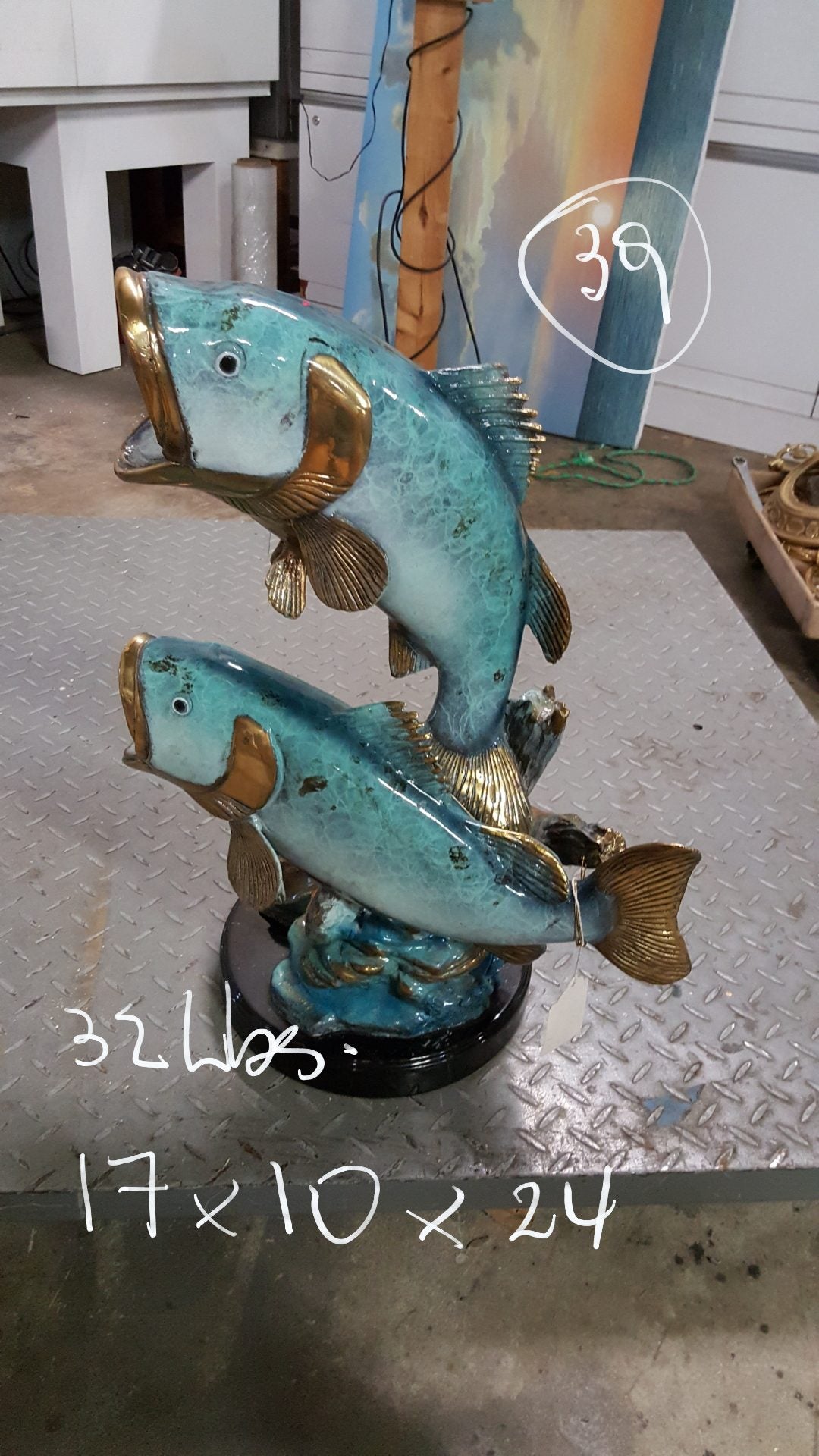 Two largemouth bass fish Bronze Statue - Size: 17"L x 10"W x 24"H.