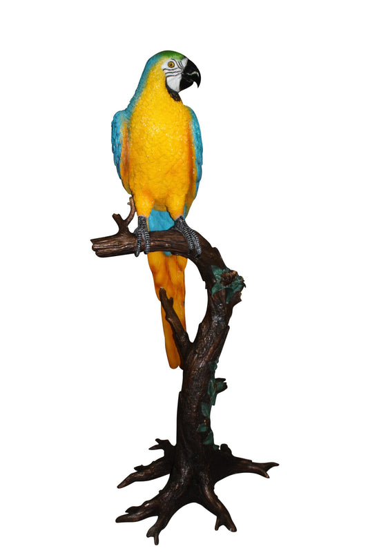 Single Parrot on a tree - Bronze Statue -  Size: 30"L x 24"W x 66"H.