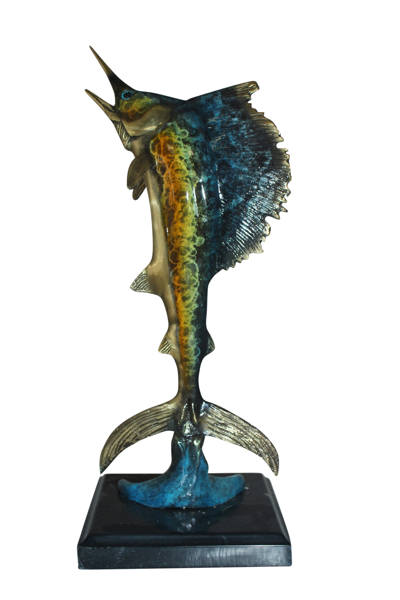 Single Sailfish Bronze Statue - Size: 6"L x 6"W x 15"H.