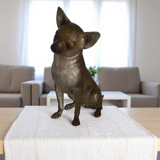 Sitting Chihuahua Bronze Statue - Size: 6"L x 15"W x 15"H.