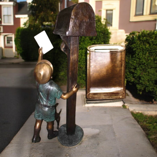 22" Standing Mailbox W boy Dog And Cat