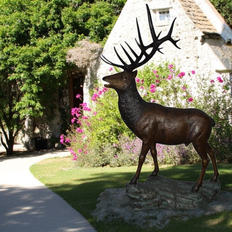 Standing Elk, life size bronze statue - Size: 42"L x 31"W x 77"H.