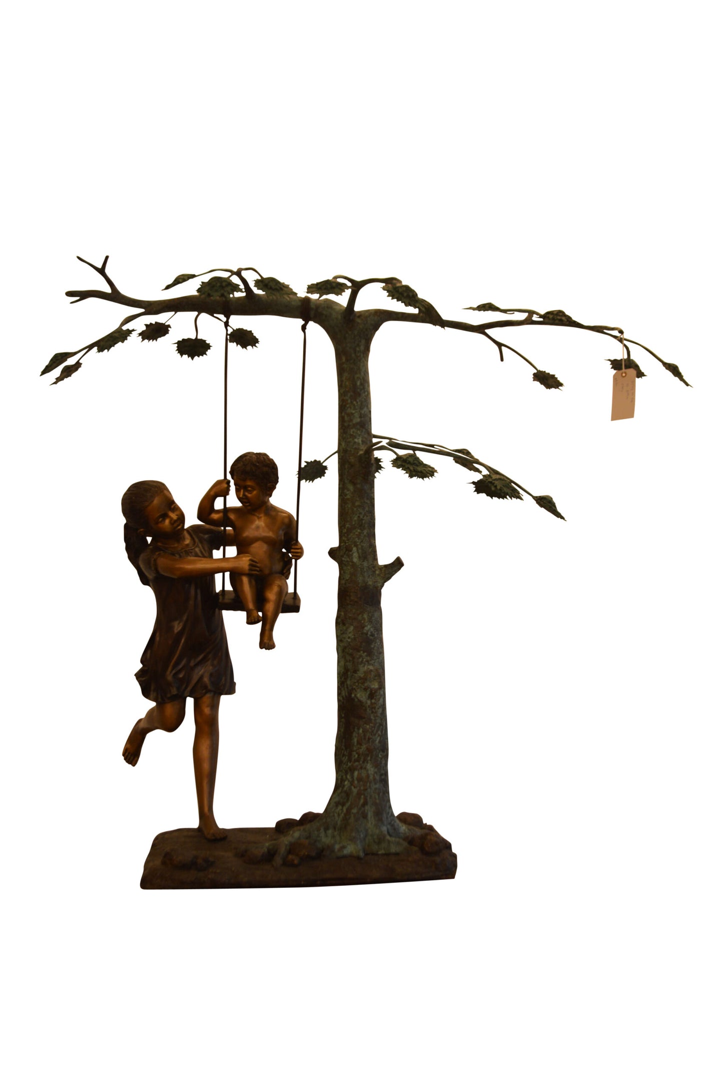 Swing Set Under A Three Bronze Statue - Size: 60"L x 33"W x 60"H.