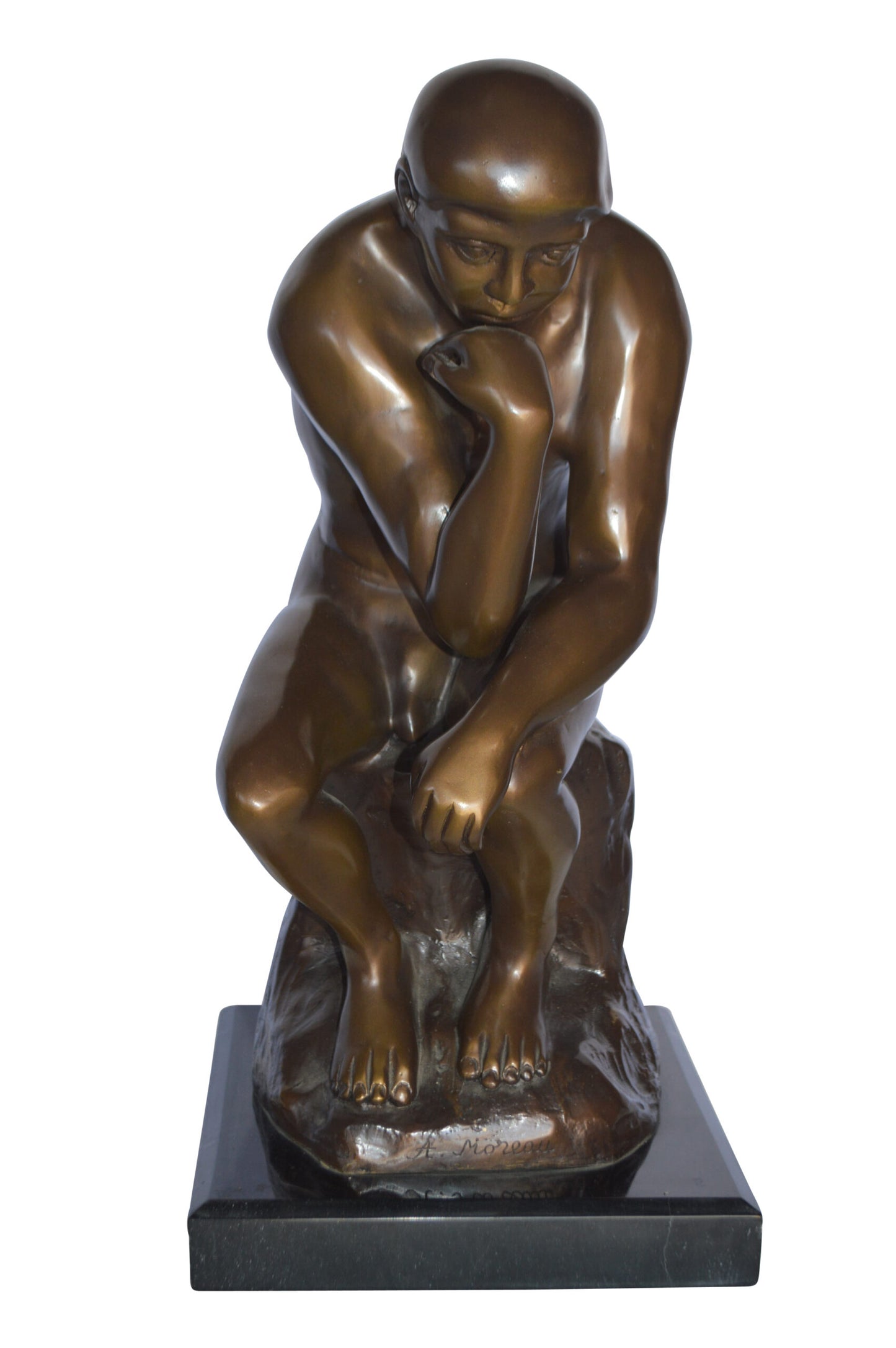 The Thinker by Rodin Bronze Statue Replica - Size: 10"L x 11"W x 20"H.